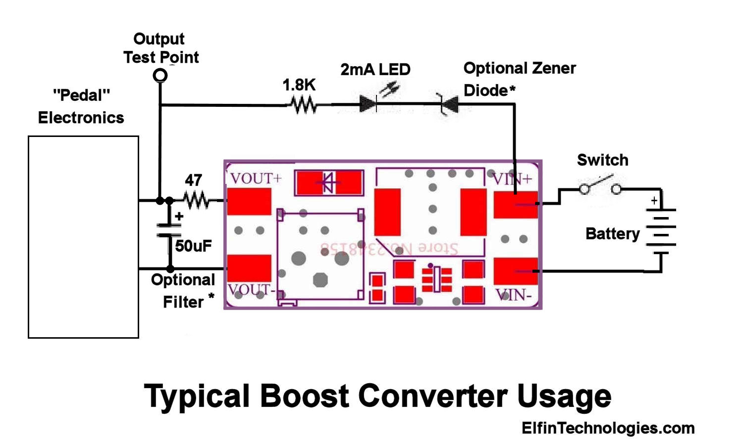 boost circuit with low battery indicator and output filter